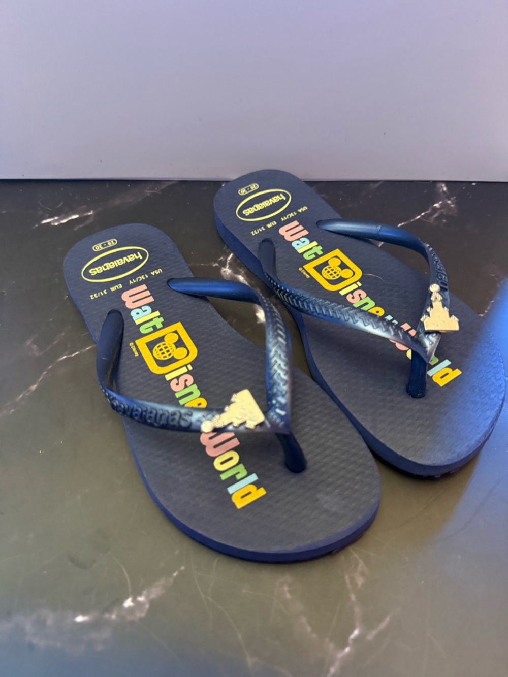 Havaianas Navy Blue Flip Flops with Walt Disney world logo